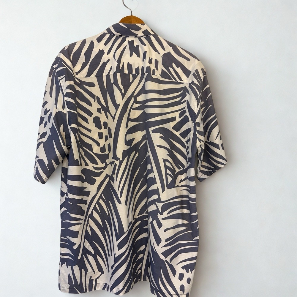 Rix Made in Hawaii Aloha Shirt Men XL Blue White Palm Leaf Cotton Button Front - Picture 3 of 4